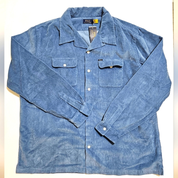 Polo Ralph Lauren Men's Big & Tall Blue Soft Corduroy Button Down Shirt 2XLT